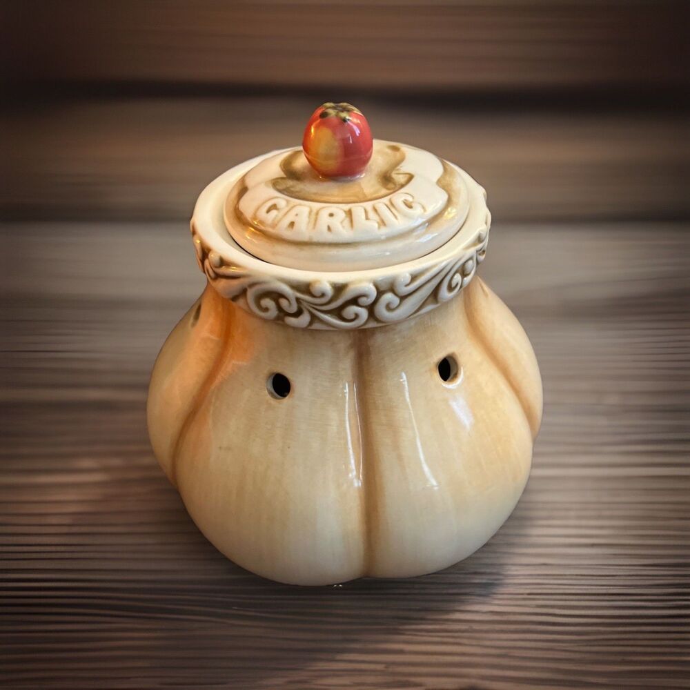 Grasslands Road Cucina Garlic Keeper Pierced Jar Handcrafted Ceramic